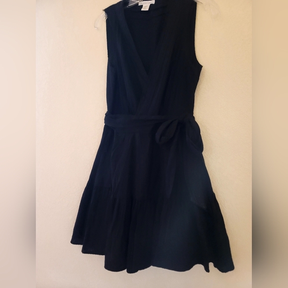 Christian Lacroix Black Linen Wrap Dress Womens Size Medium Sleeveless Pockets - Picture 5 of 16